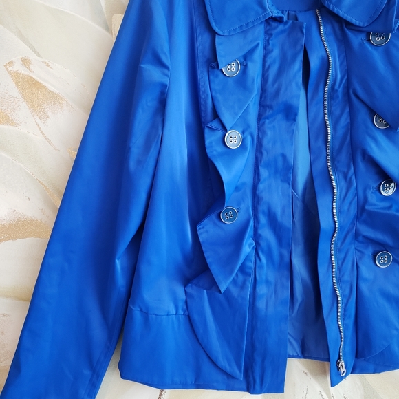Blue Ruffled Satiny Finish Jacket - Picture 9 of 14